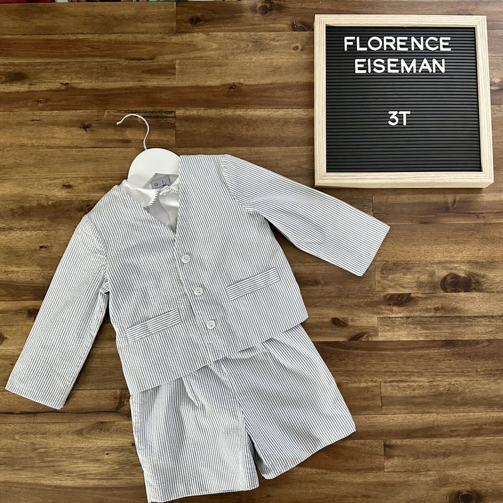 Florence Eiseman Grey Seersucker 3 Piece Eton Suit 3T